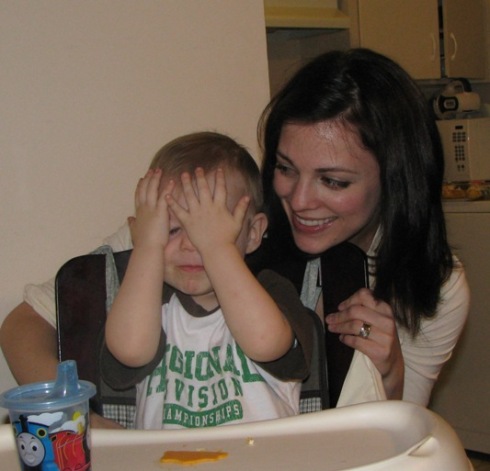 Lincoln playing peek-a-boo with Mommy.